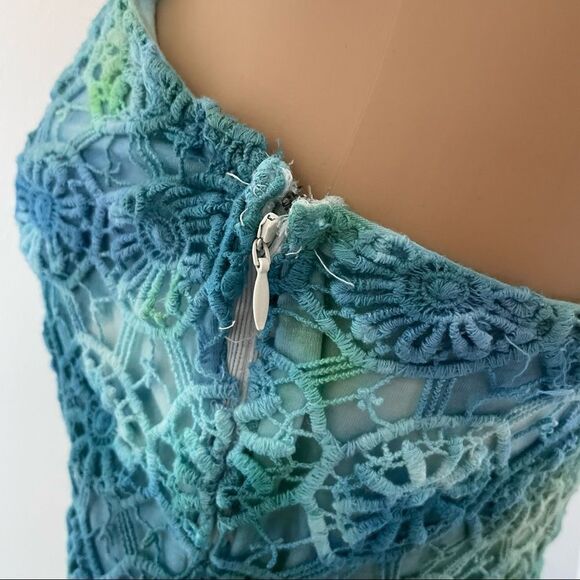 Jack. Tie Dyed Crochet Mini Dress Blue Green White Size 4 - Picture 7 of 14
